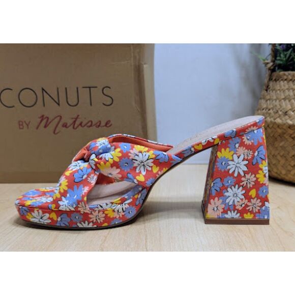 Coconuts by Matisse Red Floral Esme Knot Slide Heeled Dress Sandals Size 9 NIB - Picture 8 of 14